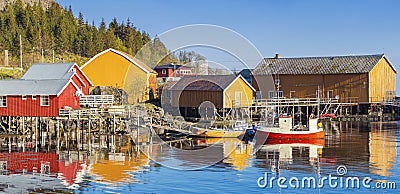 Moskenes Village, Ferry arrival and unloading in Moskenes, Lofoten Islands, Norway Stock Photo