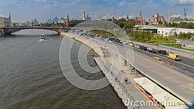 Moskvoretskaya embankment and Bolshoy Moskvoretsky bridge, Moscow river, Moscow, Moscow, Russia Editorial Stock Photo