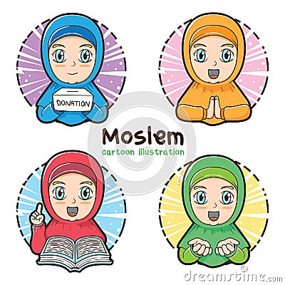 Moslem girl set cartoon illustration Vector Illustration