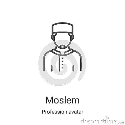 moslem icon vector from profession avatar collection. Thin line moslem outline icon vector illustration. Linear symbol for use on Vector Illustration