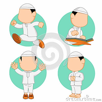 Moslem kids character doing activity Vector Illustration