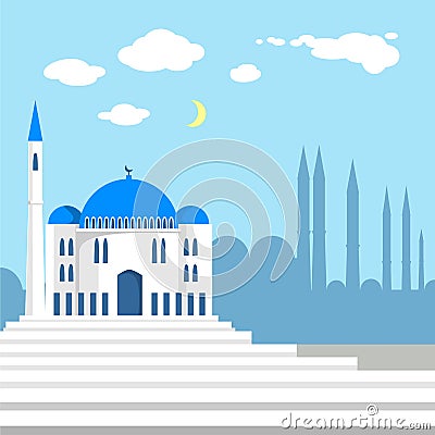 Mosque on the background of islamic city Vector Illustration