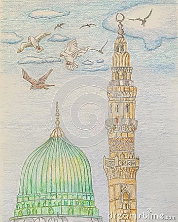 Mosque and birds prayer Stock Photo