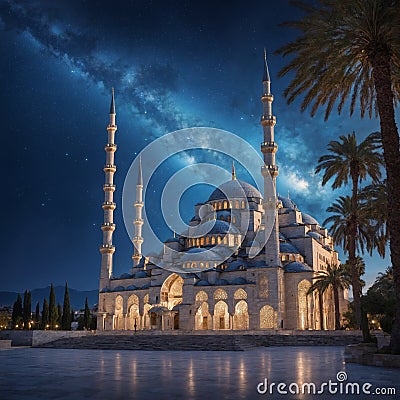 Mosque, Blue Mosque, Istanbul, Turkey at night Stock Photo