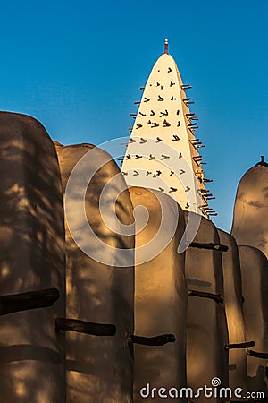 Mosque of Bobo-Dioulasso building exterior at sunset, landmark of Burkina Faso, West Africa Stock Photo