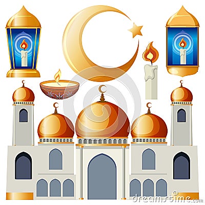 Mosque Domes and Crescent Moons Vector Vector Illustration