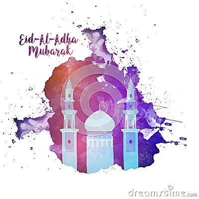 Mosque for Eid-Al-Adha Mubarak. Cartoon Illustration