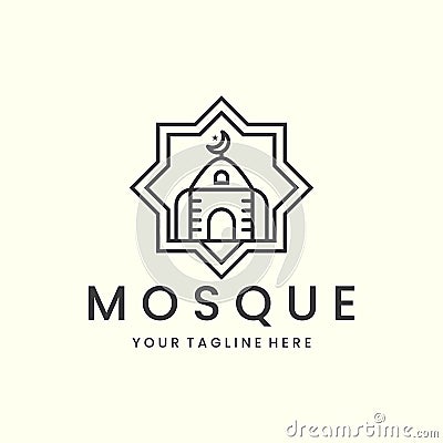 mosque with emblem and linear style logo icon template design. moslem ,islam, vector illustration Vector Illustration