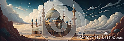 mosque fantasy starry night, islamic holiday ramadan kareem Stock Photo