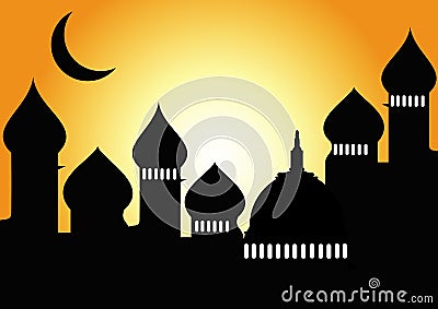 Mosque with half moon Stock Photo
