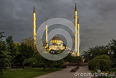 Mosque `Heart of Chechnya`at dawn Stock Photo