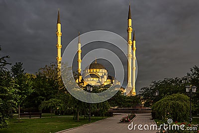 Mosque `Heart of Chechnya` at dawn Stock Photo