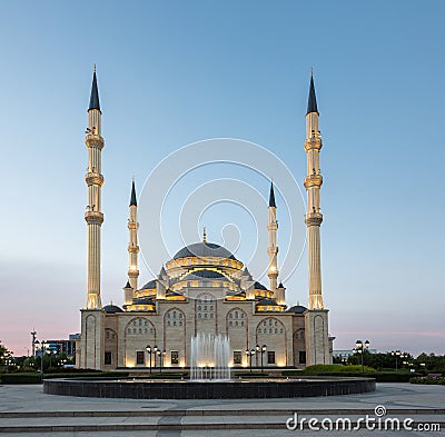 Mosque `Heart of Chechnya` at dawn Stock Photo