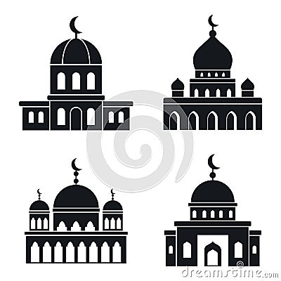 Mosque islam icons set, simple style Vector Illustration