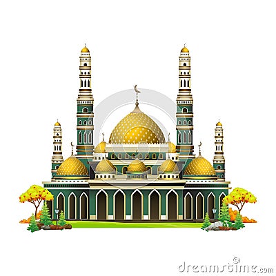 Mosque Islamic With Trees in Autumn Vector Illustration