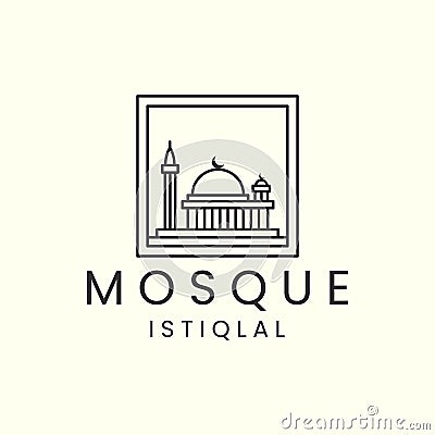 mosque istiqlal with emblem and linear style logo icon template design. moslem , islam, jakarta, indonesia, vector illustration Vector Illustration