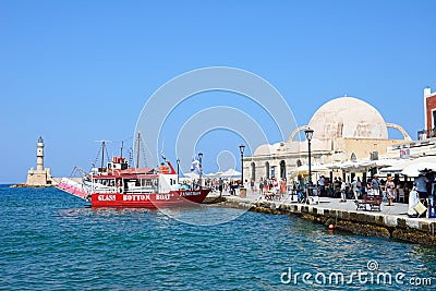 Mosque and lighthouse, Chania. Editorial Stock Photo