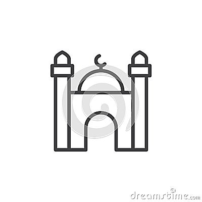 Mosque line icon, outline vector sign, linear style pictogram isolated on white. Vector Illustration