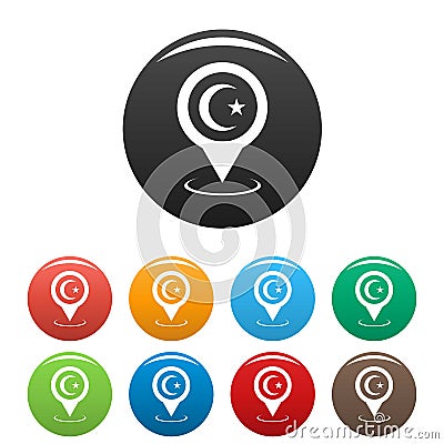 Mosque map pointer icons set vector Vector Illustration