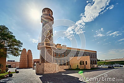 Mosque minaret in Katara Cultural Village in Doha, Qatar, Middle East Stock Photo