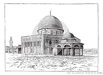 Mosque of Omar, Jerusalem, vintage engraving Vector Illustration