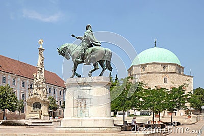 Mosque Qazim and Obelisk in Pecs Hungary Editorial Stock Photo