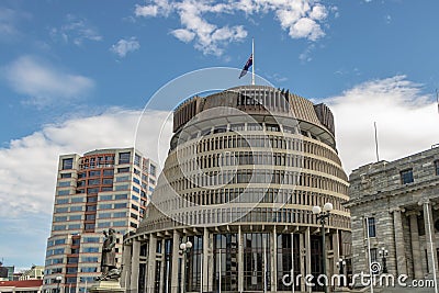 New Zealand Flag at Half Mast, country mourns tragedy Editorial Stock Photo