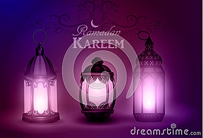 Mosque silhouette in sunset sky and abstract light for ramadan of Islam Vector Illustration