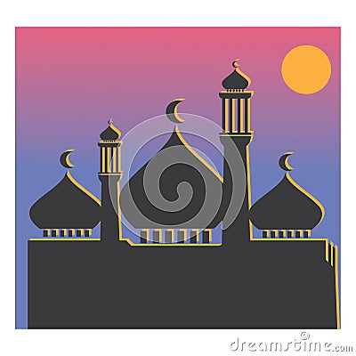 mosque sunset background illustration ramadan vector symbol design Vector Illustration
