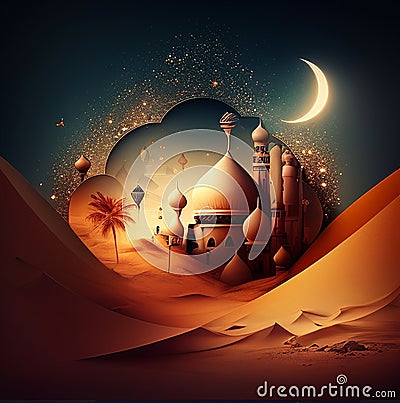 mosque with the theme of Ramadan and Islamic holidays Stock Photo