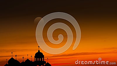 Mosques Dome and moon on twilight gradient background. for eid al-fitr, arabic, Eid al-adha, new year muharram. Ramadan kareem Stock Photo