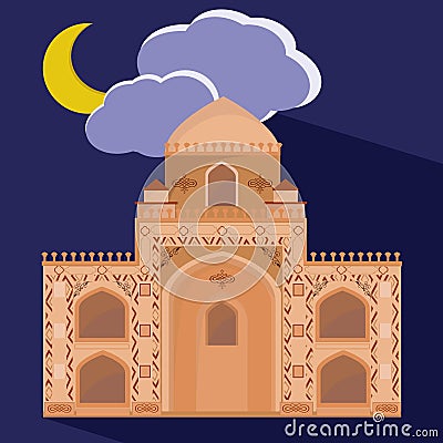 Mosques silhouette on purple night background Vector Illustration