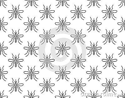 Mosquito background, abstract insect seamless pattern. Pest control wallpaper with gnat icons. Malaria vector Vector Illustration