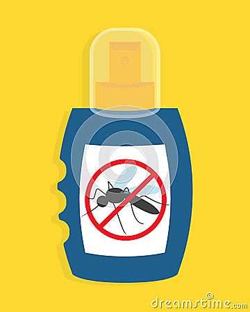 Mosquito free spray. Insects repellent vector bottle. Vector Illustration