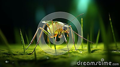 Mosquito On Green Grass: A Junglecore Rendering In Cinema4d Cartoon Illustration