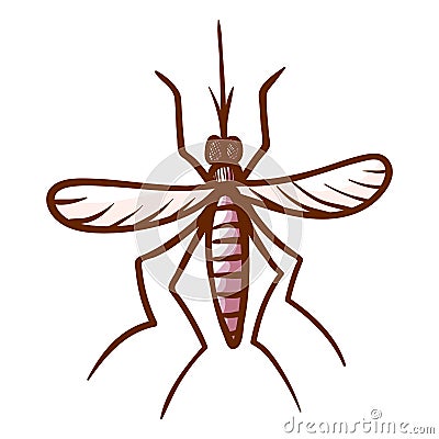 Mosquito hand drawn icon. Winged insect with elongated mouthpart. Parasite blood sucking pictogram. Vector Illustration