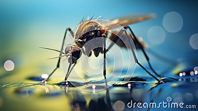 Mosquito in macro photo generated by AI tool. Stock Photo