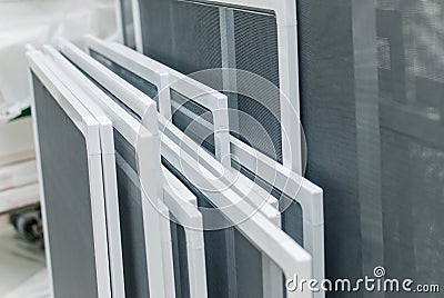 Mosquito Nets for Plastic PVC Windows Stock Photo