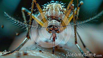 .Mosquito sucking blood from human. Close-up. Stock Photo