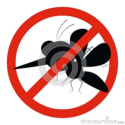 Mosquito warning prohibited cartoon sign. Anti insect Vector Illustration
