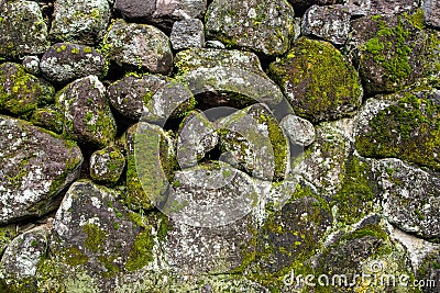 Moss covered stone wall texture Stock Photo