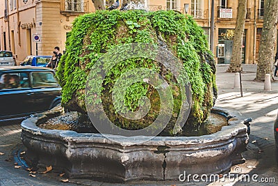 Mossy Fountain in Aix-en-Provence Editorial Stock Photo