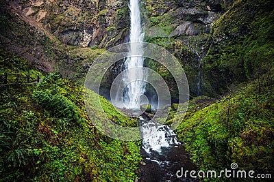 Mossy Oregon Waterfall Stock Photo