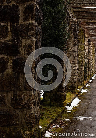 A mossy stonetunel with a gloomy ambience Stock Photo