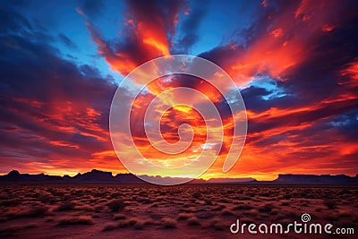 the most amazing sunset sky over a desert you can imagi with vibrant colors - background stock concepts Stock Photo