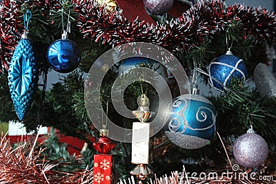 Most beautiful decorations for Christmas tree Stock Photo
