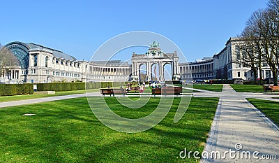 Triumphal arch in Cinquantenaire Park, Brussel, Belgium Jubelpark, Jubilee Park Editorial Stock Photo