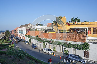 Panoramic view of the walled city colonial houses line Editorial Stock Photo