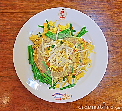 Most Famous Pad Thai Restaurant in Bangkok called Thip Samai as indicated on the plate itself Editorial Stock Photo