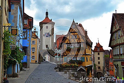 Most Famous View of Rothenburg ob der Tauber Stock Photo